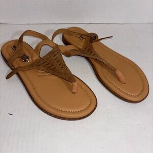 Earth thong sandals tan leather with strap NWOB‎ women's 9.5